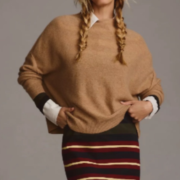 ANTHROPOLOGIE Alani Cashmere Mock-Neck Sweater by Pilcro - Honey - Picture 1 of 11
